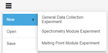 Create new experiment menu