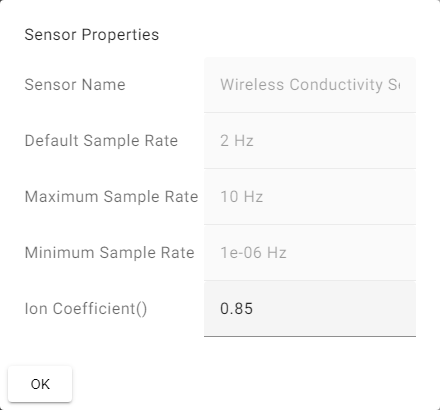 Sensor Properties menu